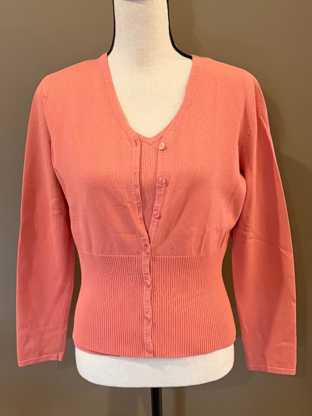 Talbots Women's Orange Sleeveless Tank Sweater & Cardigan Button Up, Size Medium